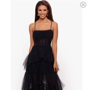 Betsy & Adam Illusion Tiered Square Neck Corset Dress